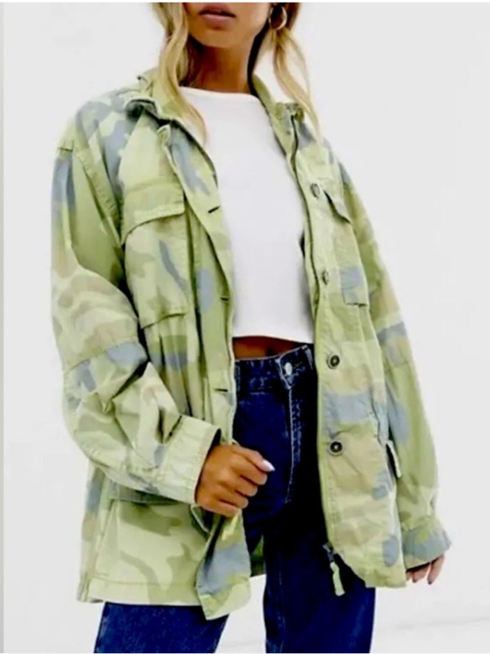 Free People “Lead the Way” Printed Jacket Size Small Utility Camo Casual Boho
